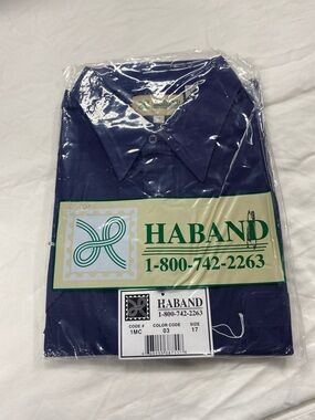 Haband Men's Dark Blue Dress Shirt - Packaged Collared Long Sleeve